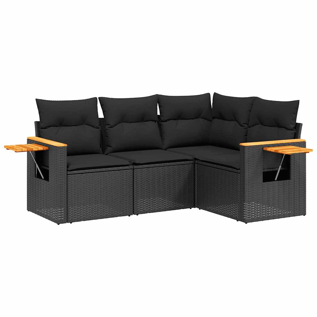 sofasæt til haven 4 dele med hynder polyrattan sort