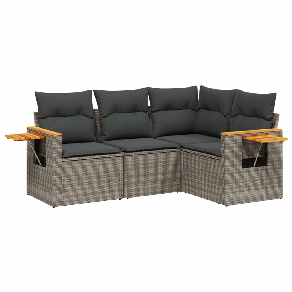 sofasæt til haven 4 dele med hynder polyrattan grå