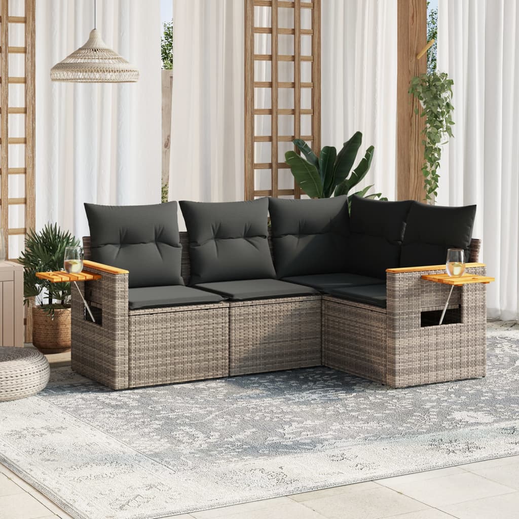 sofasæt til haven 4 dele med hynder polyrattan grå