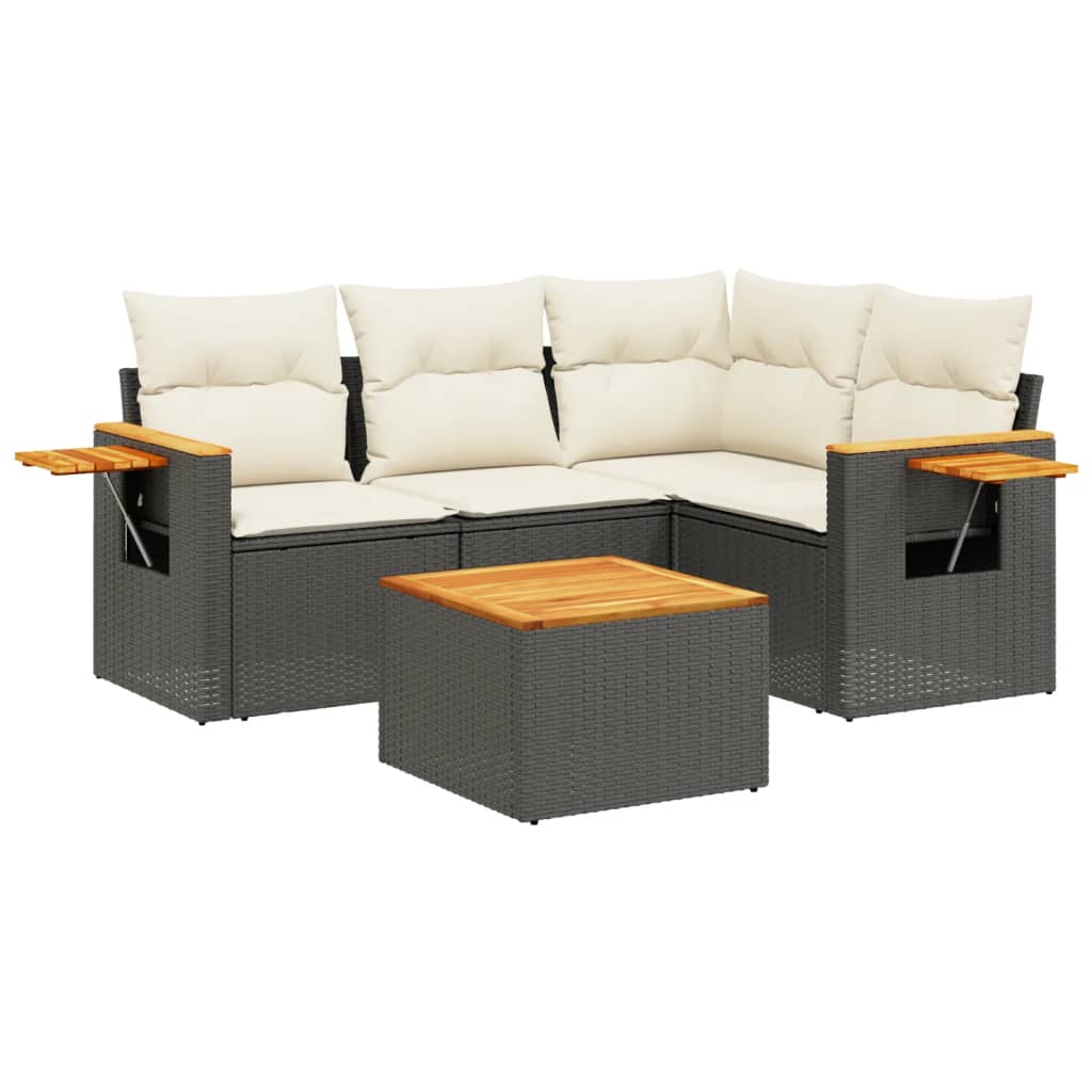 sofasæt til haven 5 dele med hynder polyrattan sort