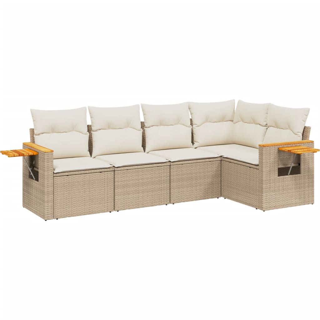 sofasæt til haven 5 dele med hynder polyrattan beige