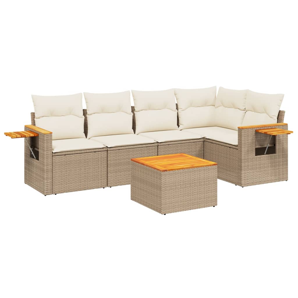 sofasæt til haven 6 dele med hynder polyrattan beige