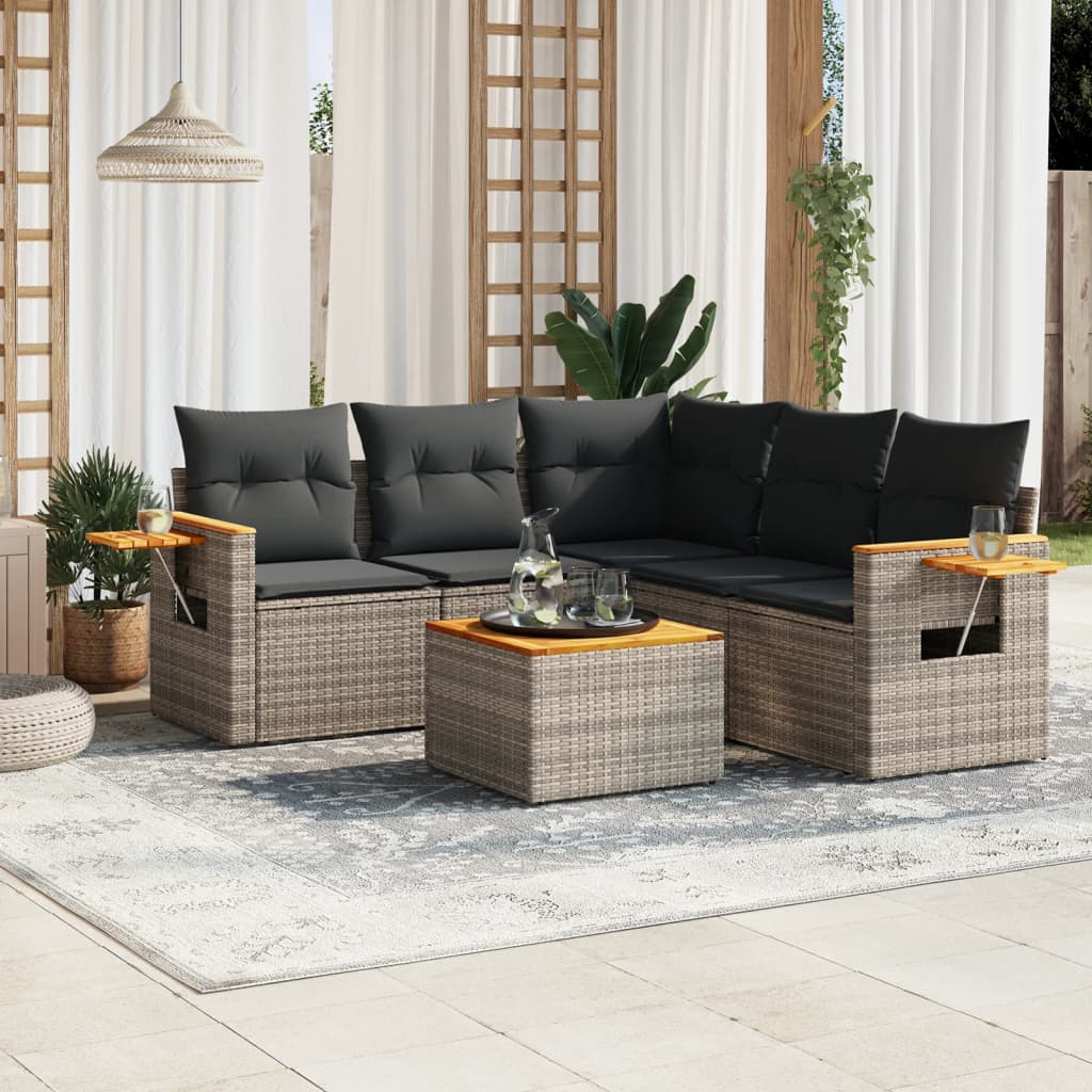 sofasæt til haven 6 dele med hynder polyrattan grå