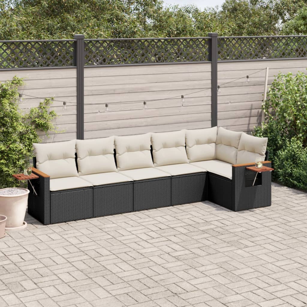 sofasæt til haven 6 dele med hynder polyrattan sort