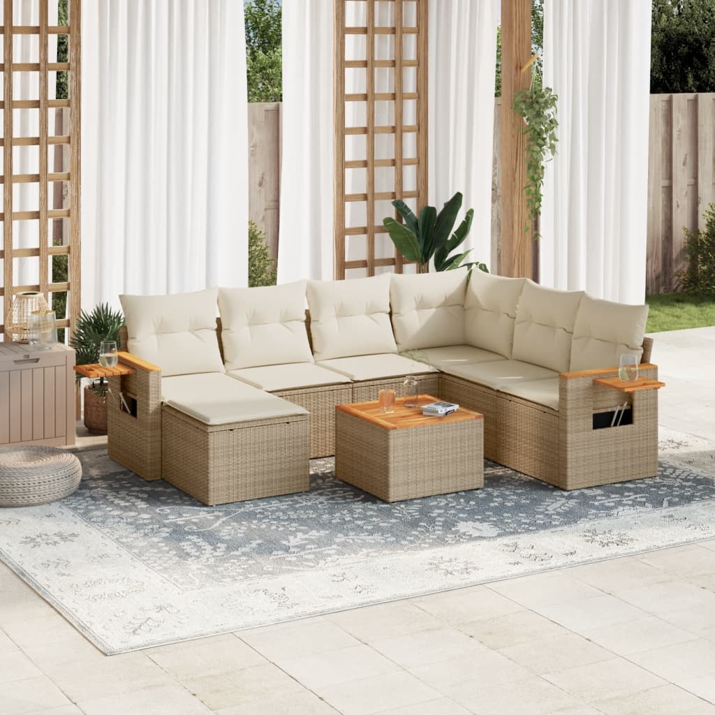 sofasæt til haven 8 dele med hynder polyrattan beige