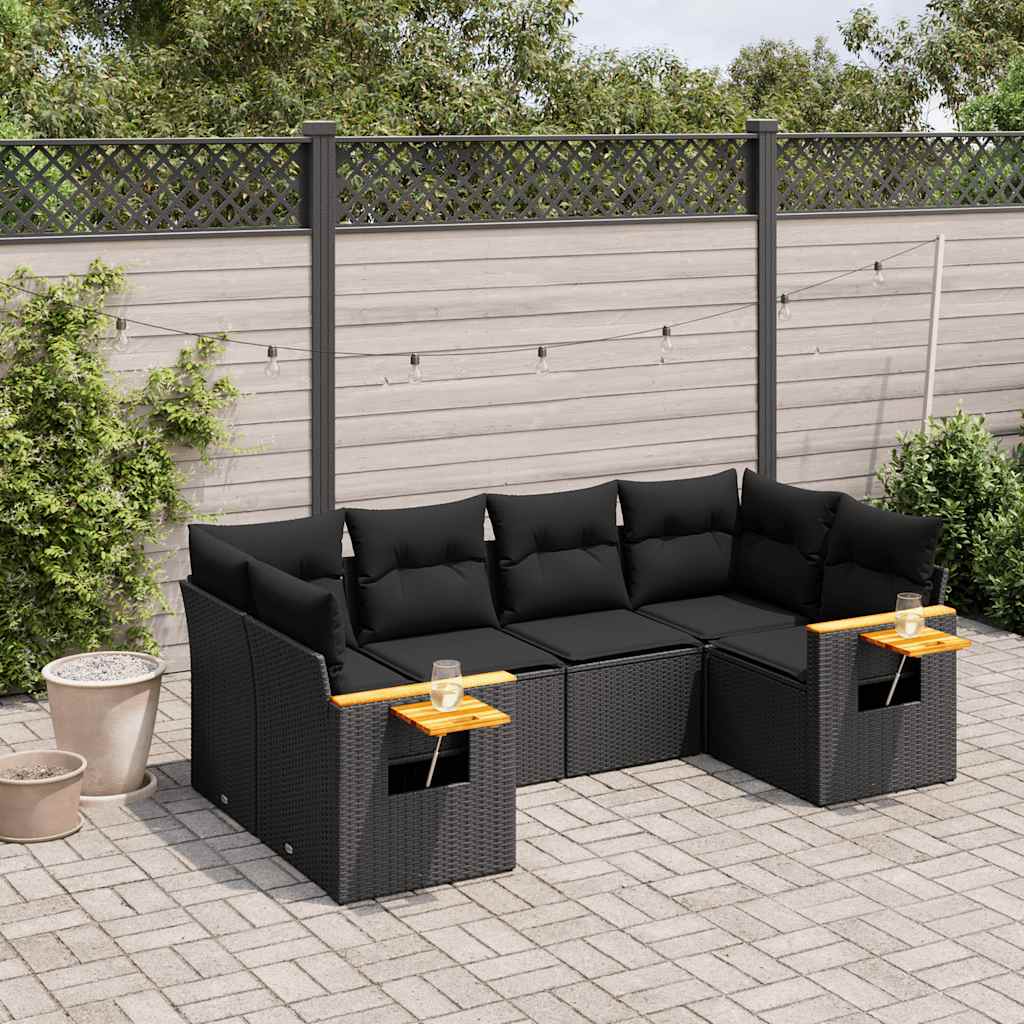 sofasæt til haven 6 dele med hynder polyrattan sort