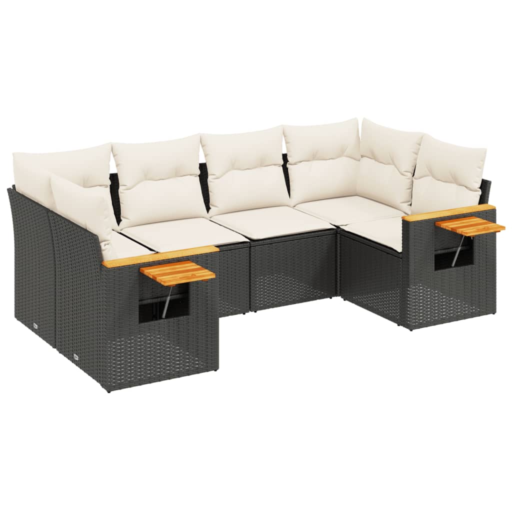 sofasæt til haven 6 dele med hynder polyrattan sort