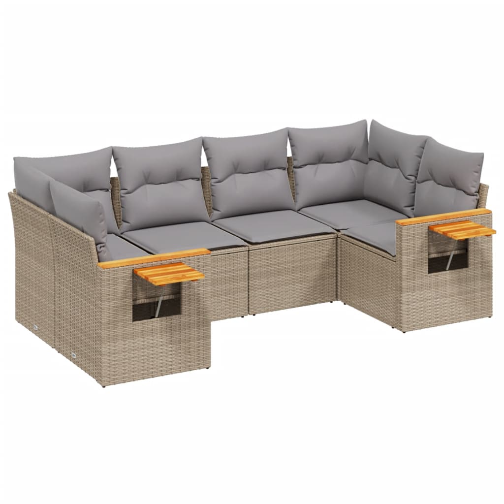 sofasæt til haven 6 dele med hynder polyrattan beige