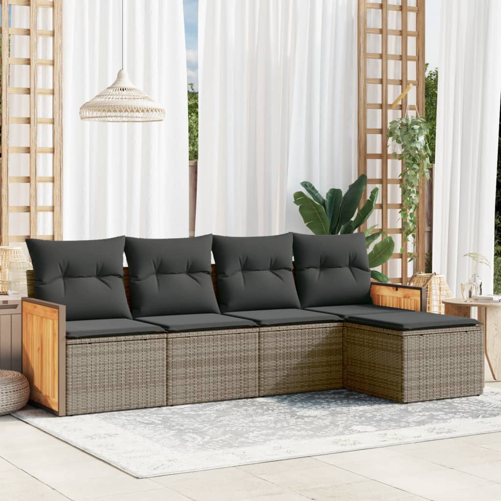 sofasæt 5 dele med hynder polyrattan grå