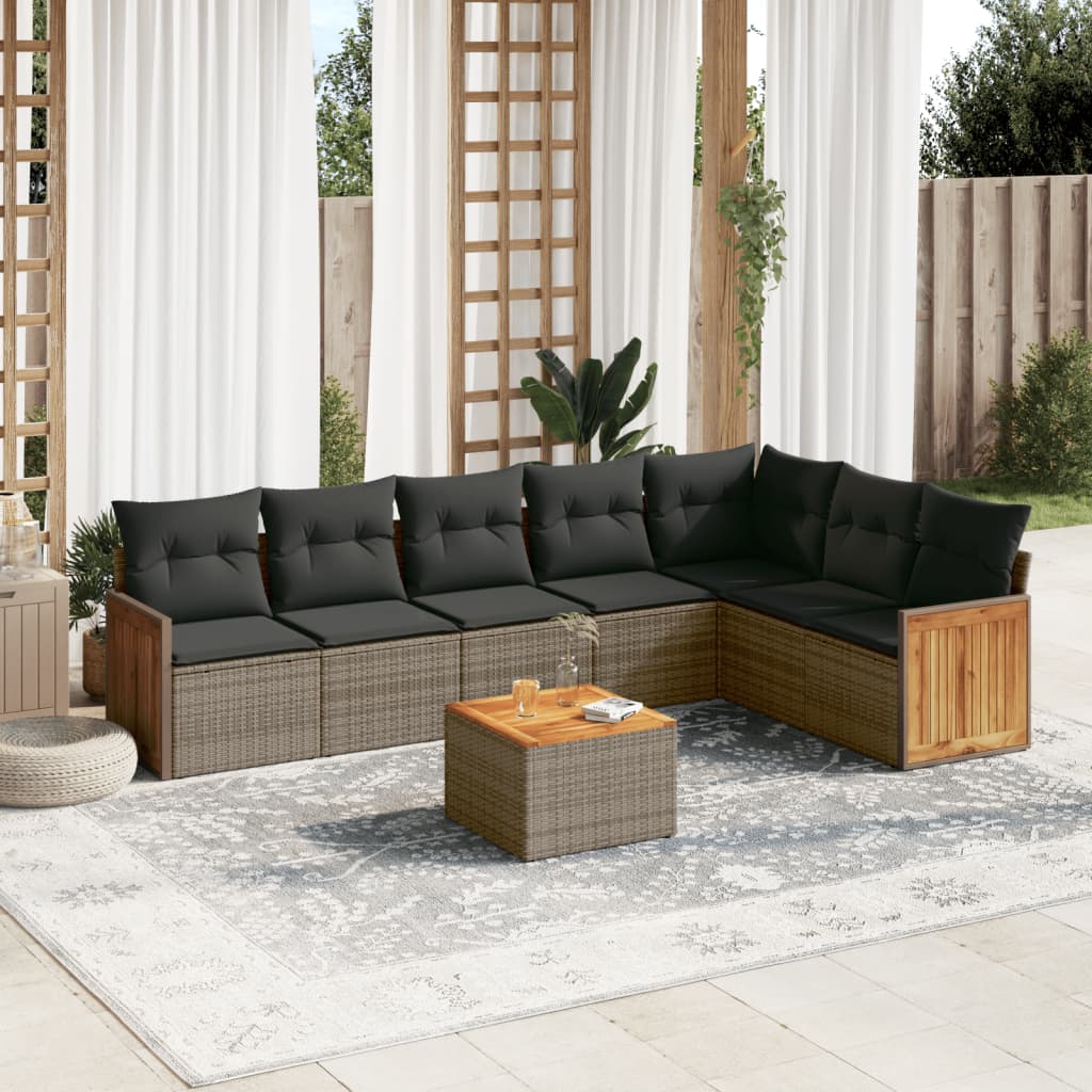 sofasæt til haven 8 dele med hynder polyrattan grå