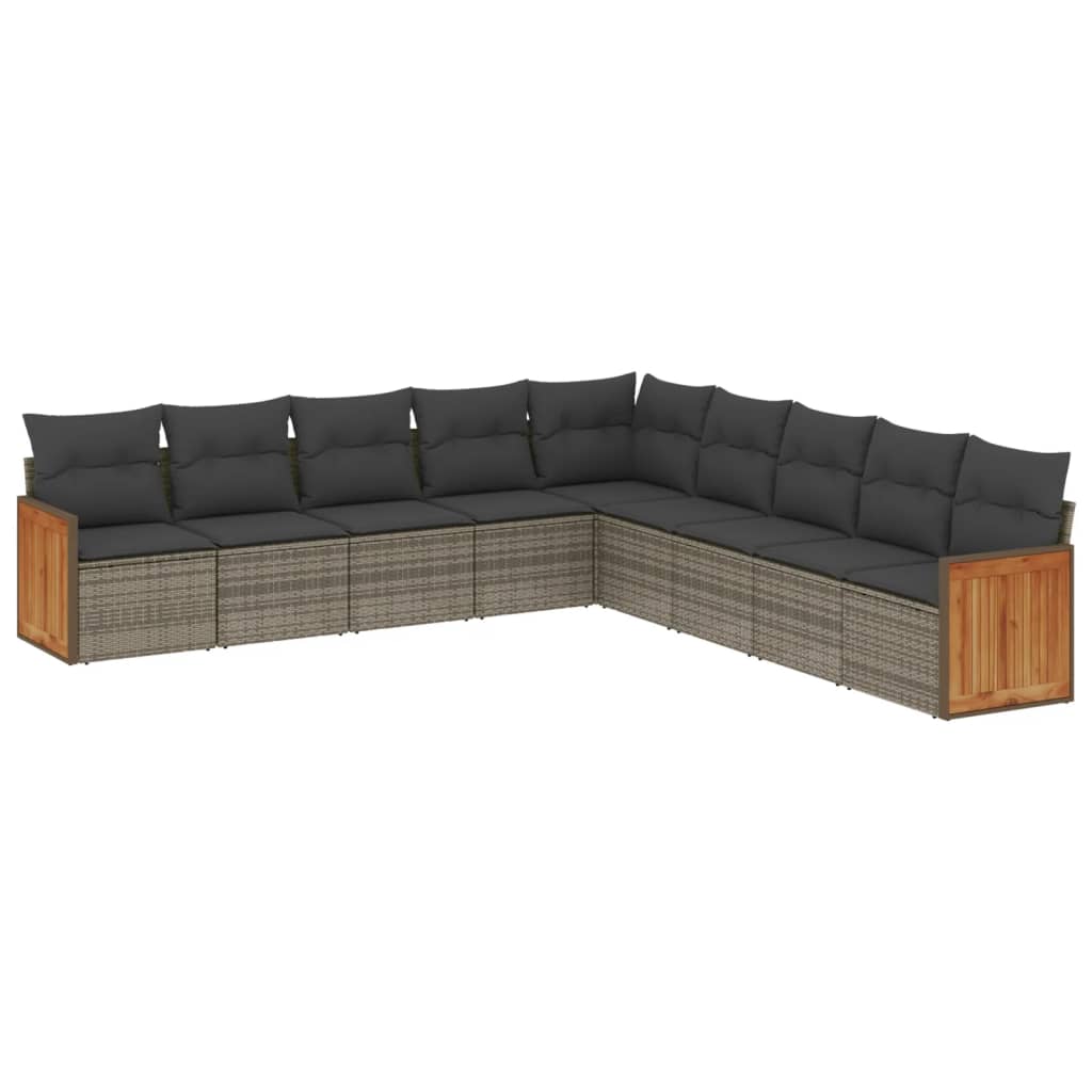 sofasæt til haven 9 dele med hynder polyrattan grå