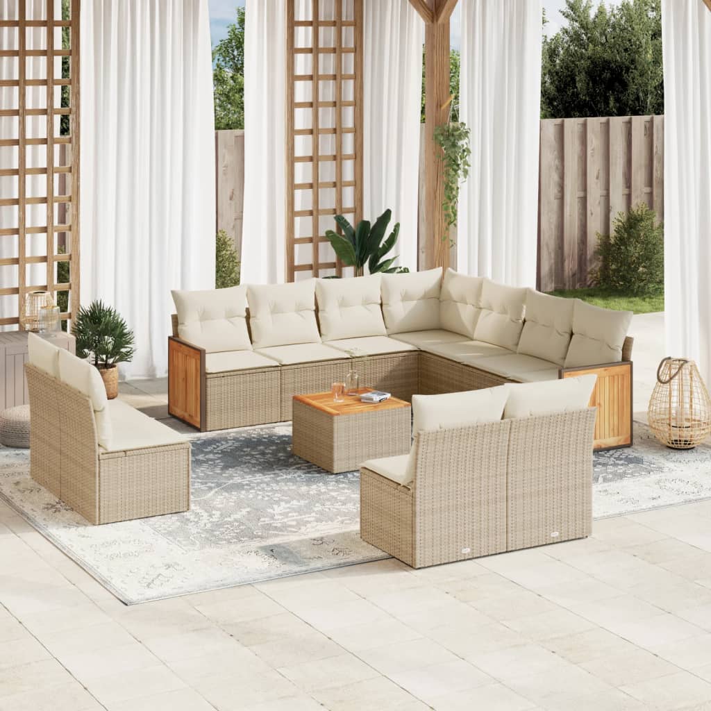sofasæt til haven 12 dele med hynder polyrattan beige