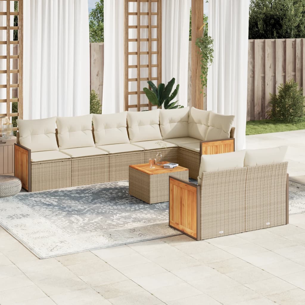 sofasæt til haven 9 dele med hynder polyrattan beige