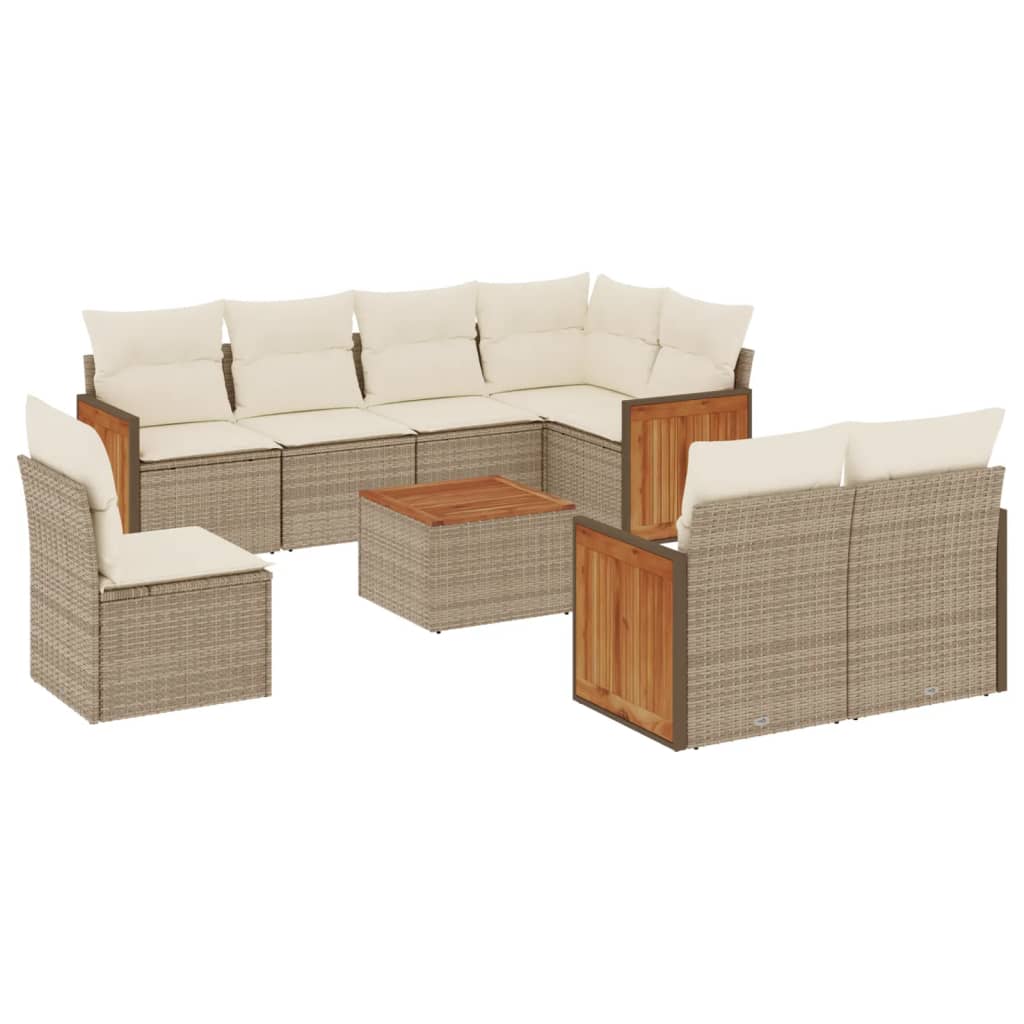sofasæt til haven 9 dele med hynder polyrattan beige