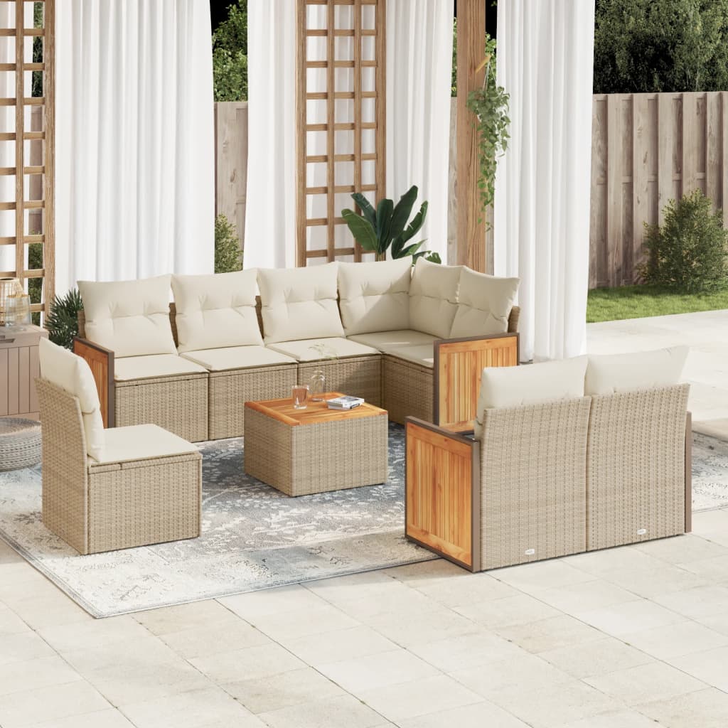 sofasæt til haven 9 dele med hynder polyrattan beige