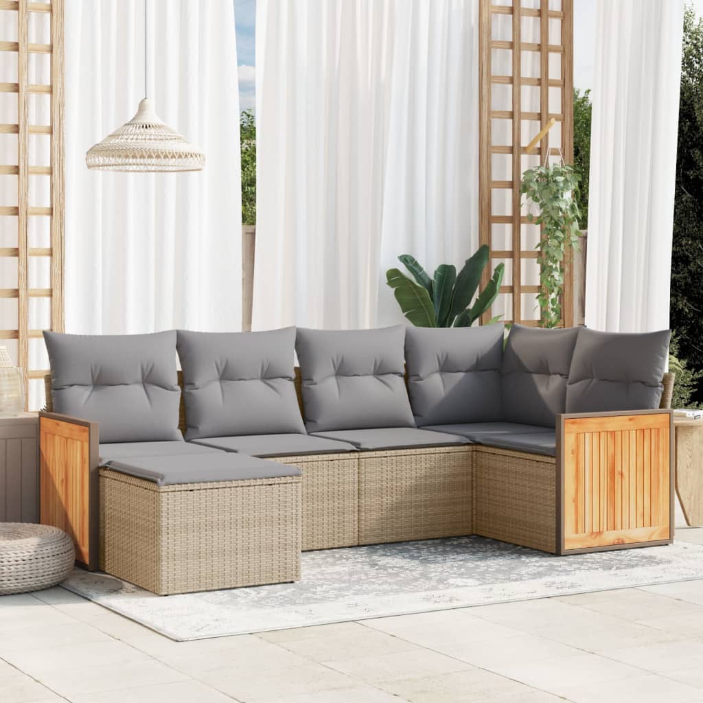 sofasæt til haven 6 dele med hynder polyrattan beige