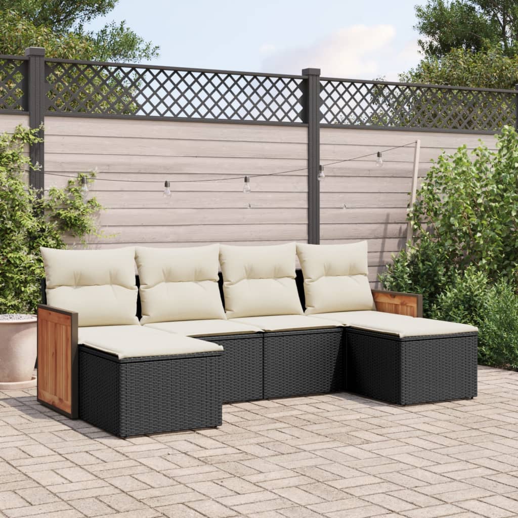 sofasæt til haven 6 dele med hynder polyrattan sort