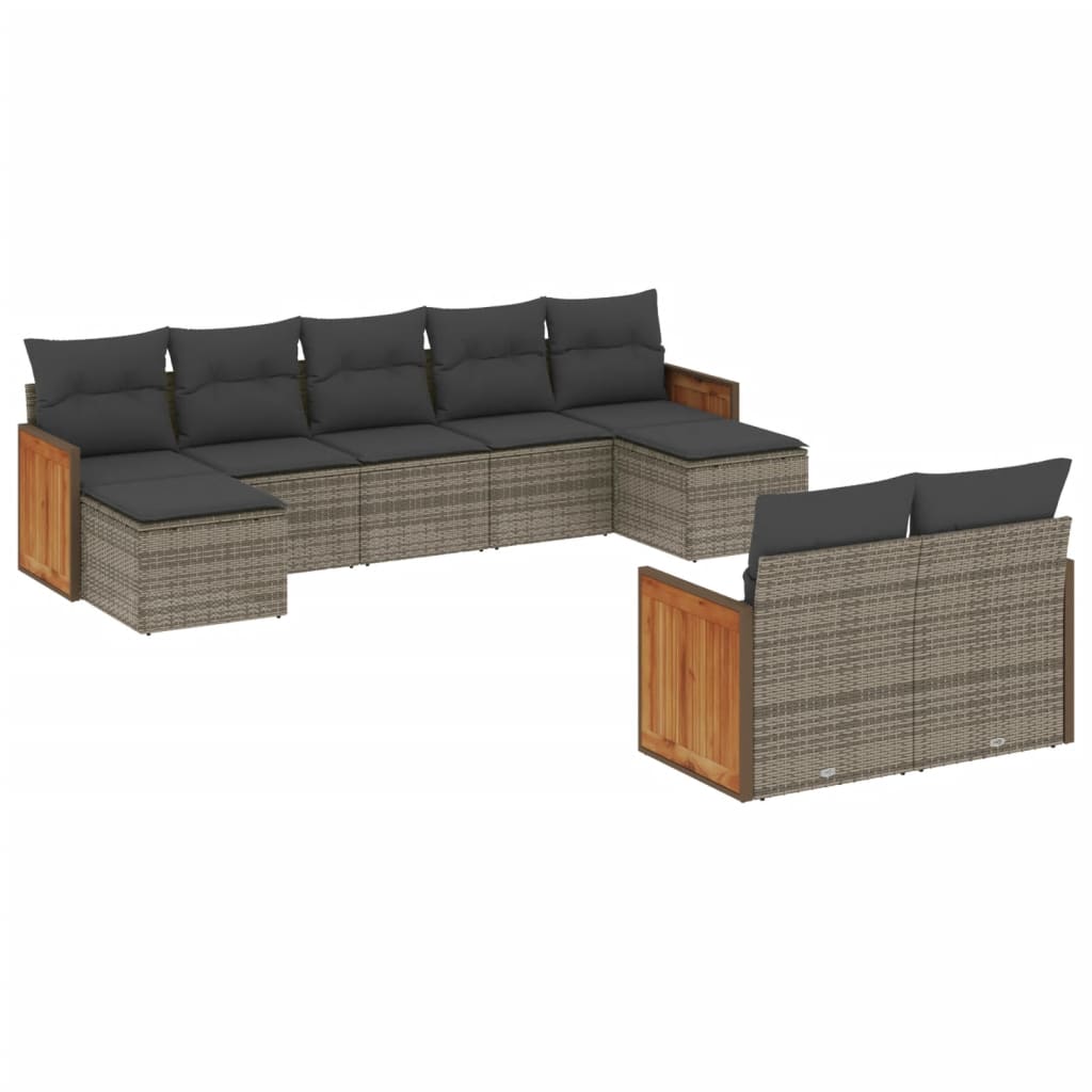 sofasæt til haven 9 dele med hynder polyrattan grå