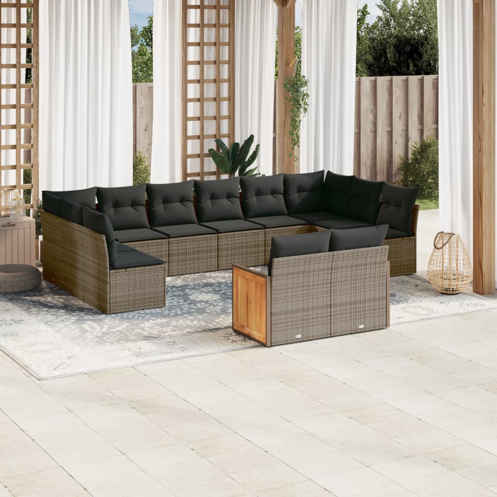 sofasæt til haven 12 dele med hynder polyrattan grå