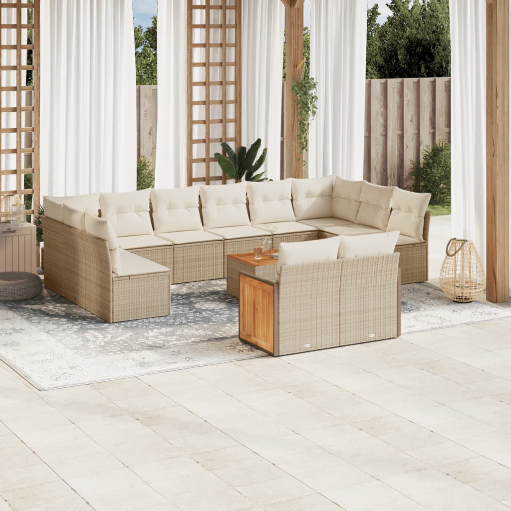 sofasæt til haven 13 dele med hynder polyrattan beige