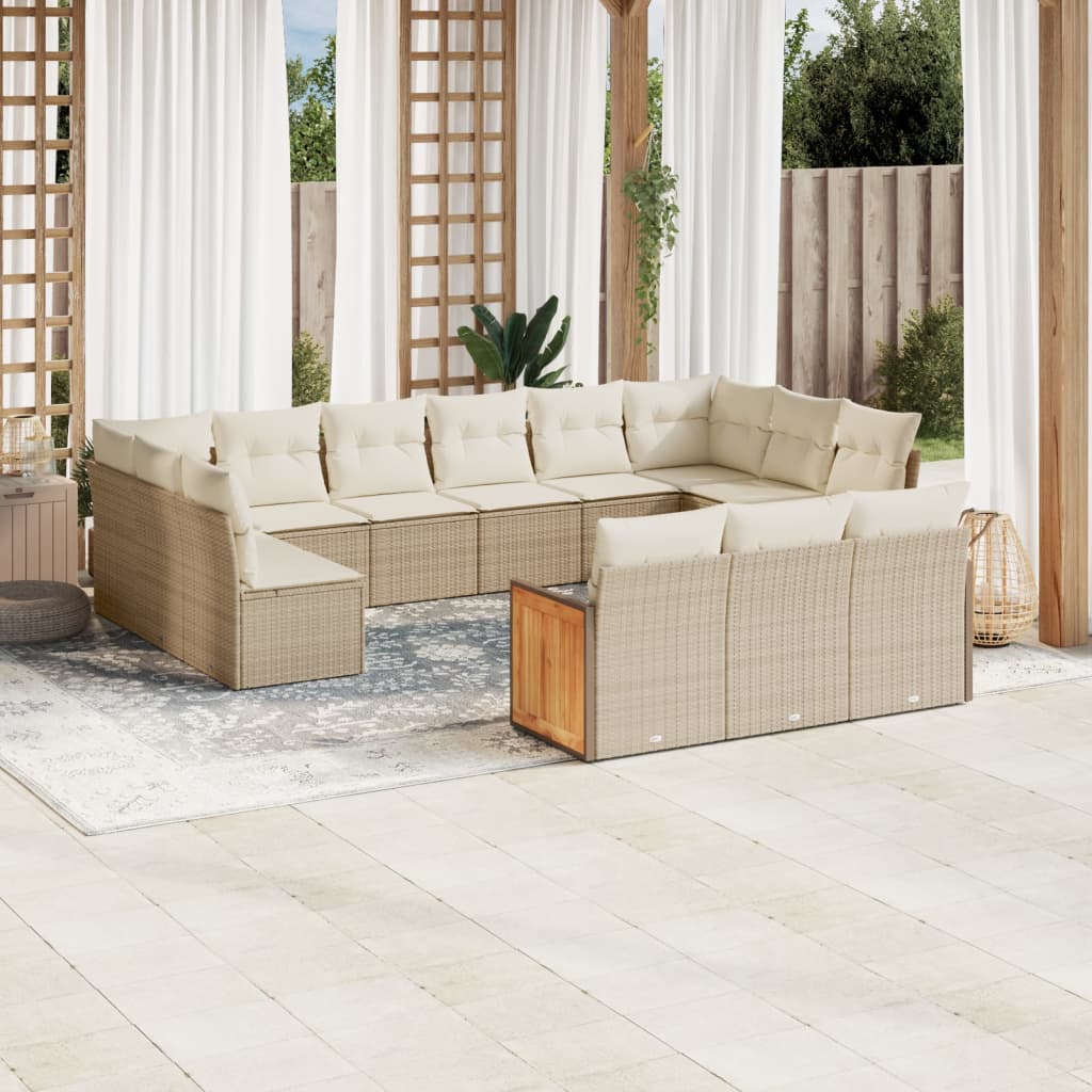 sofasæt til haven 13 dele med hynder polyrattan beige