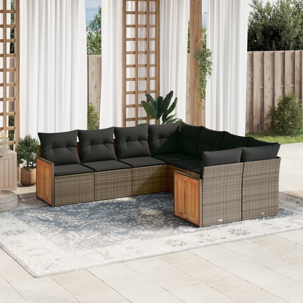 sofasæt til haven 8 dele med hynder polyrattan grå