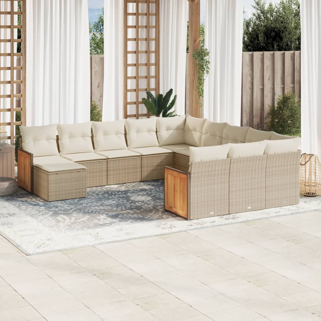 sofasæt til haven 12 dele med hynder polyrattan beige