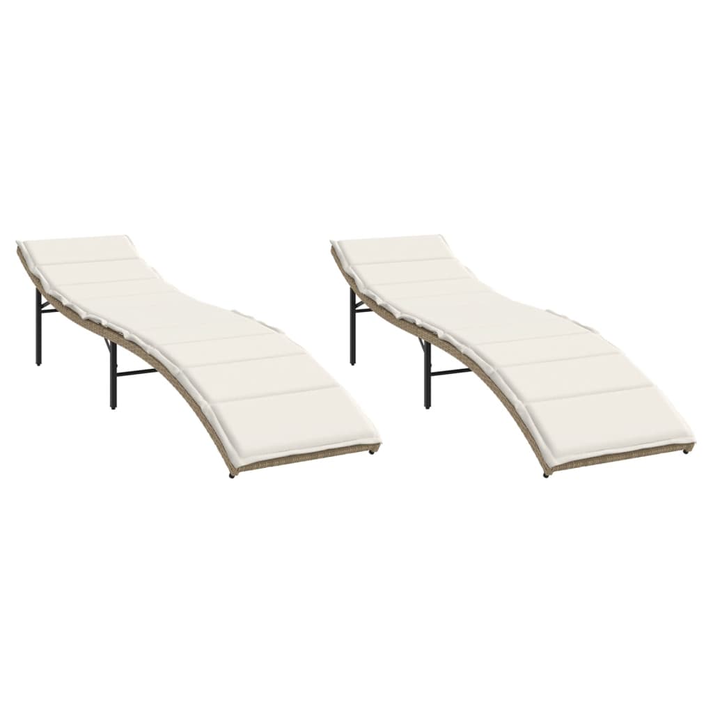 liggestole 2 stk. med hynder polyrattan beige