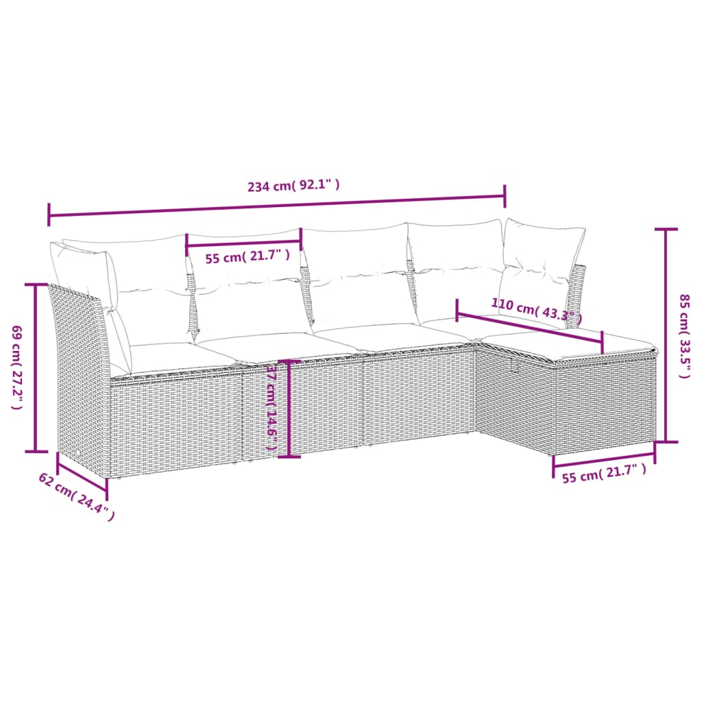 sofasæt til haven 5 dele med hynder polyrattan beige
