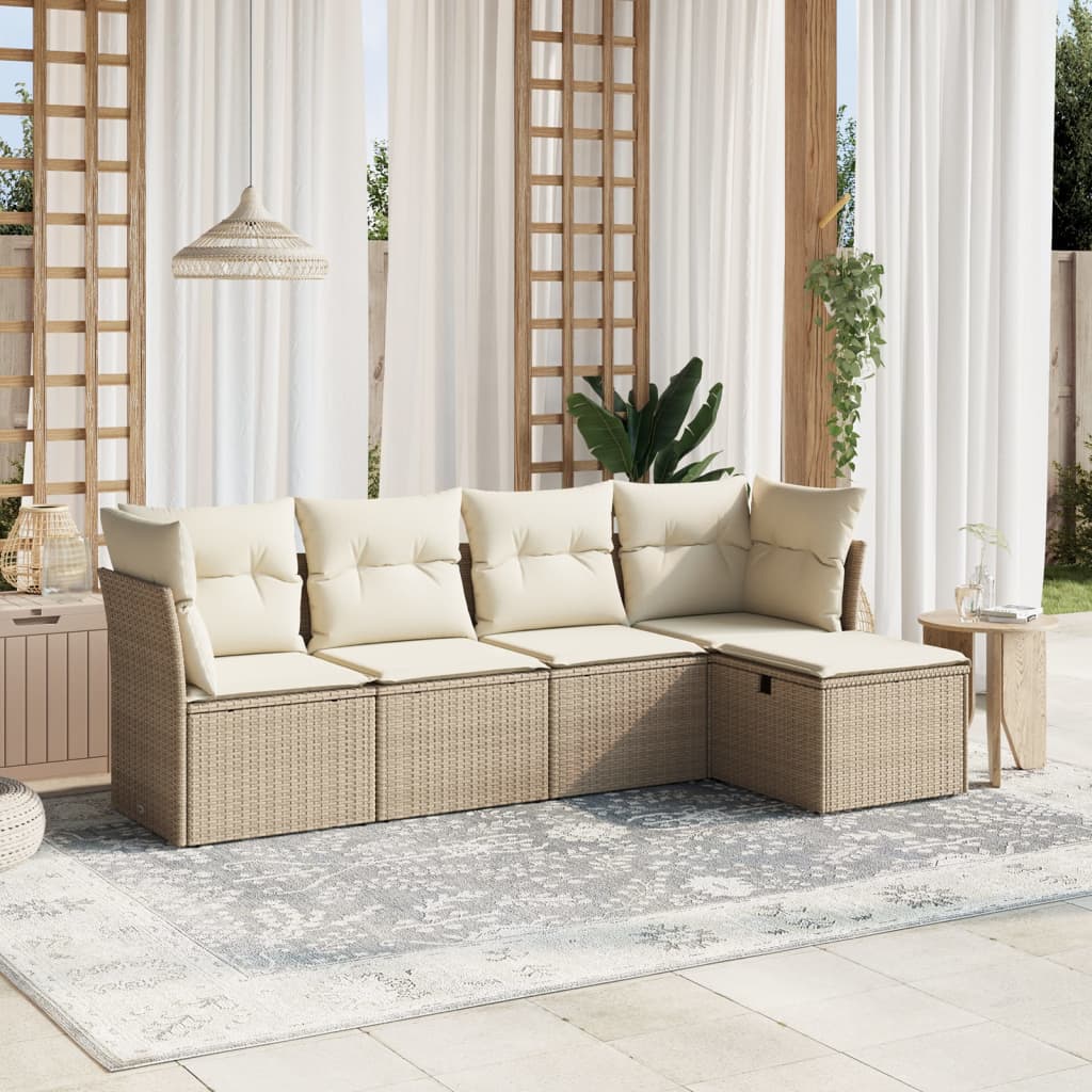 sofasæt til haven 5 dele med hynder polyrattan beige