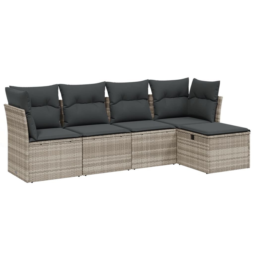 sofasæt 5 dele med hynder polyrattan lysegrå