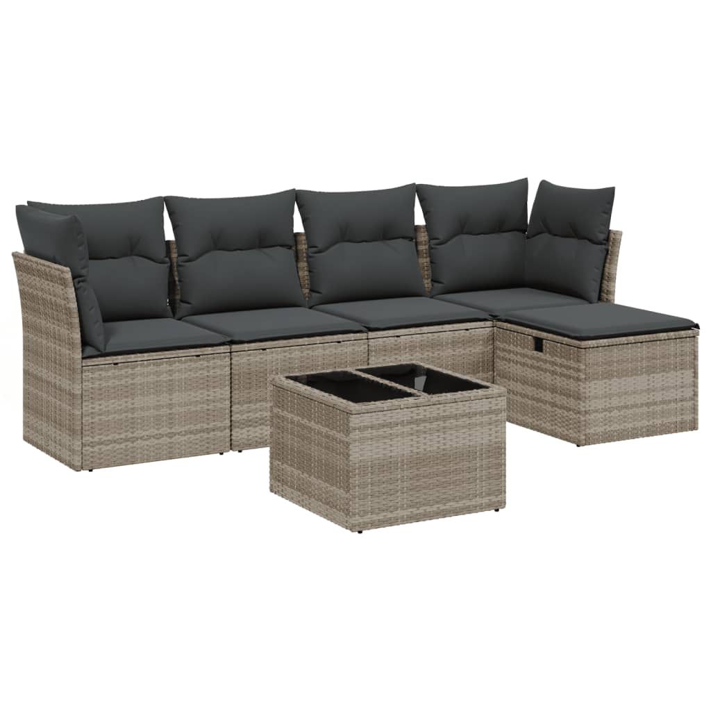 sofasæt til haven 6 dele med hynder polyrattan lysegrå
