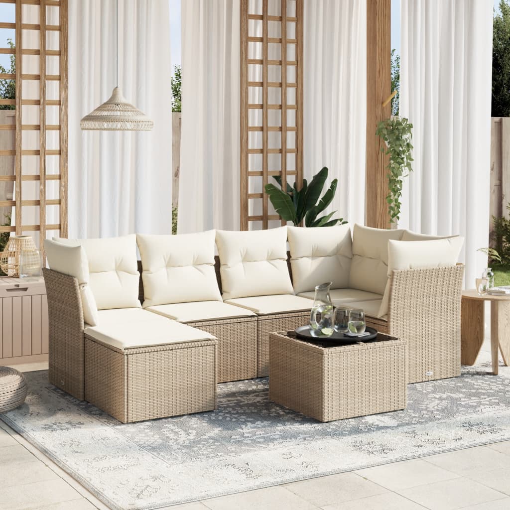 sofasæt til haven 7 dele med hynder polyrattan beige