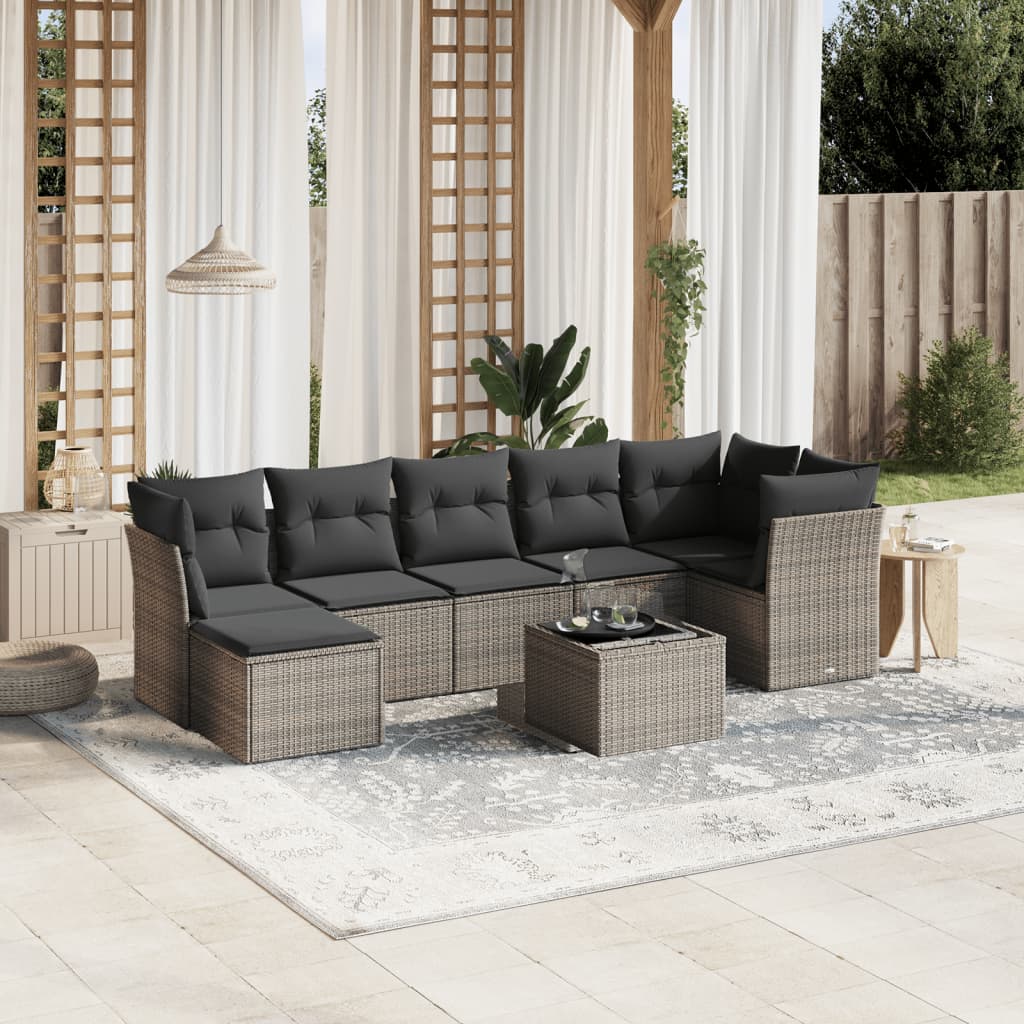 sofasæt til haven 8 dele med hynder polyrattan lysegrå
