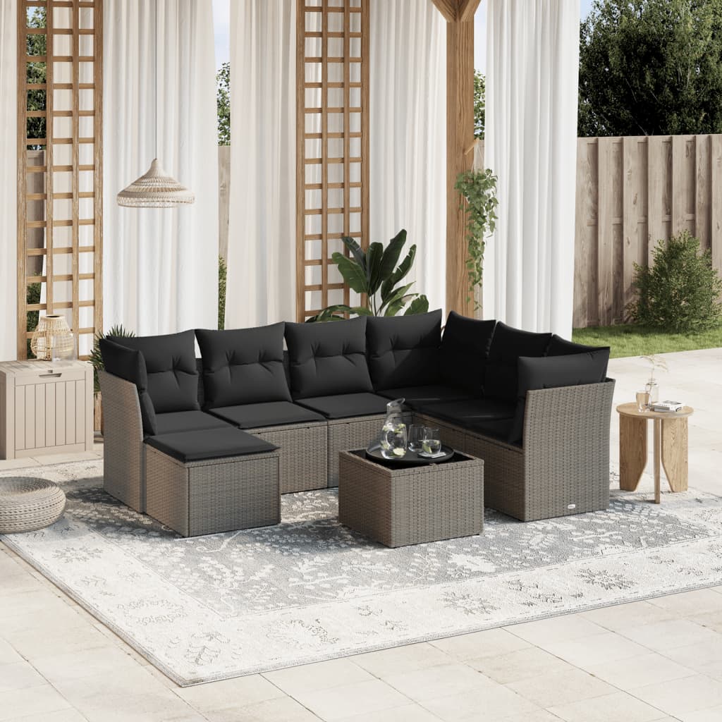 sofasæt til haven 8 dele med hynder polyrattan lysegrå