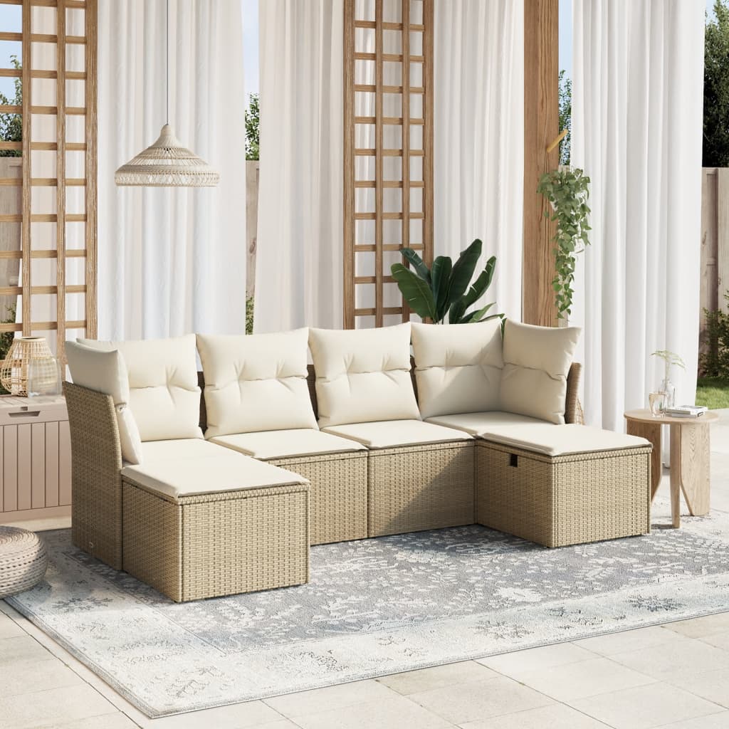 sofasæt til haven 6 dele med hynder polyrattan beige