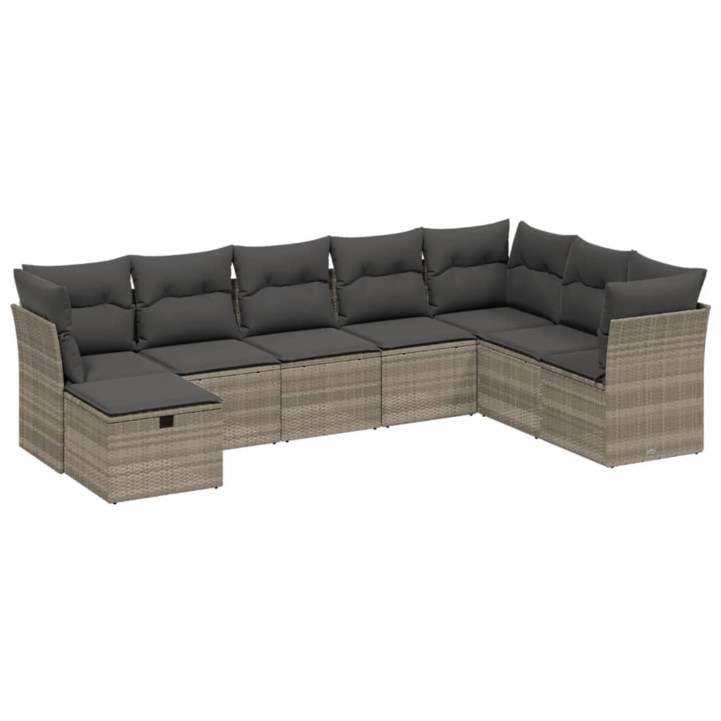 sofasæt til haven 8 dele med hynder polyrattan lysegrå