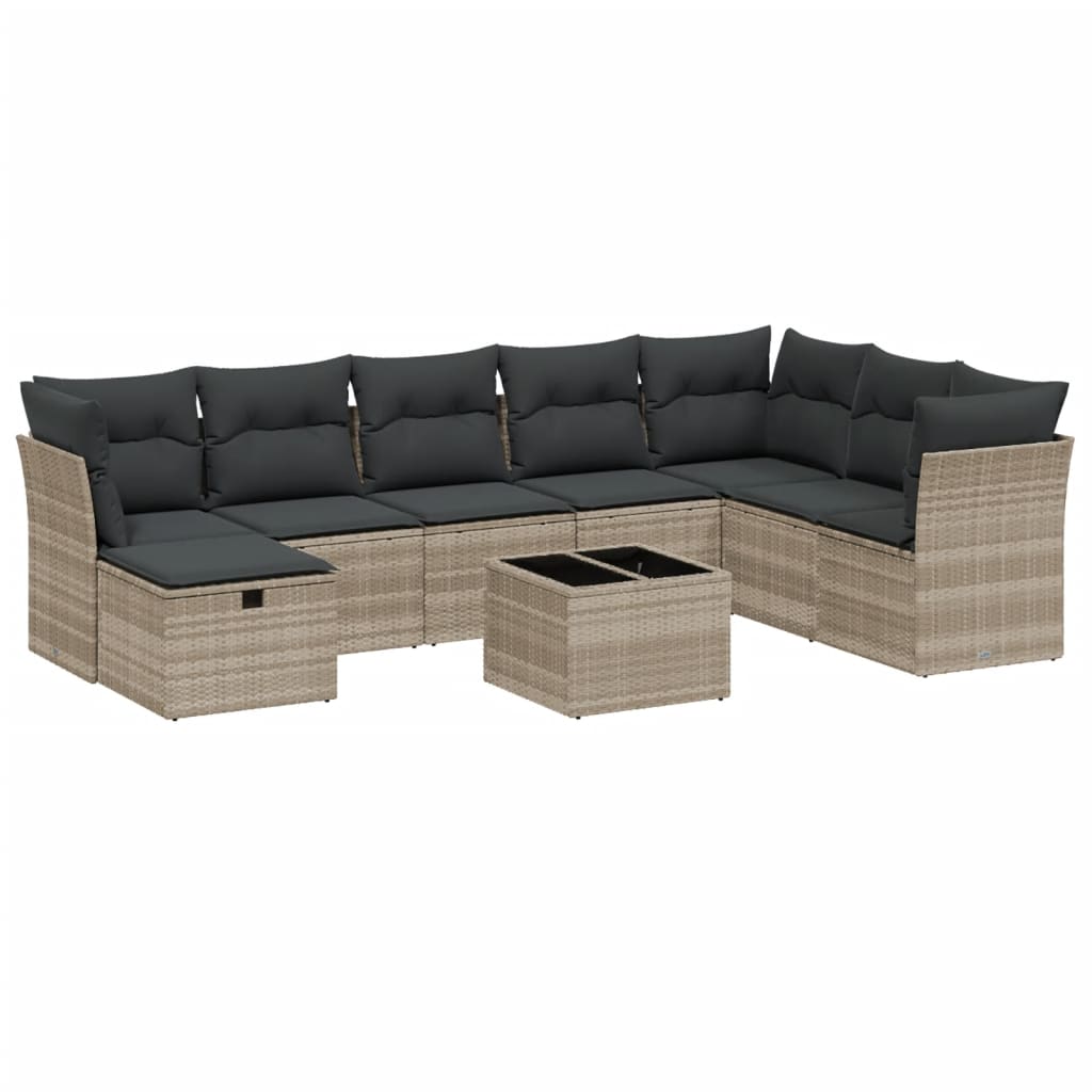 sofasæt til haven 9 dele med hynder polyrattan lysegrå