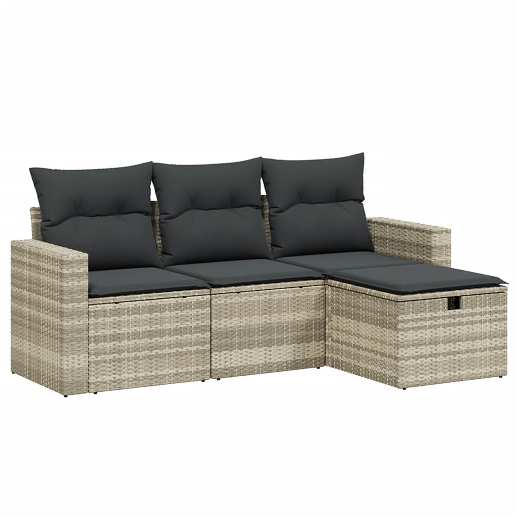 sofasæt til haven 4 dele med hynder polyrattan lysegrå