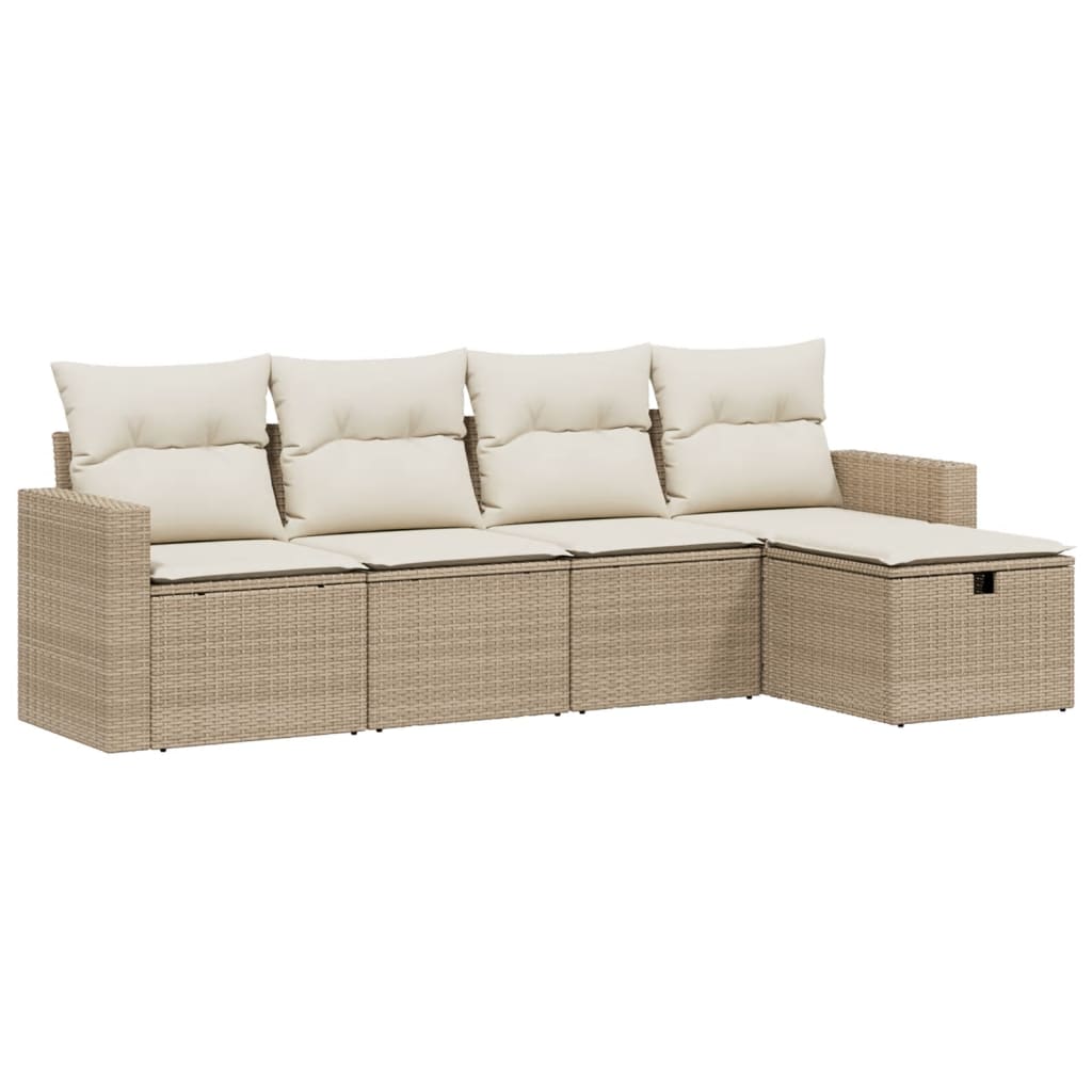 sofasæt til haven 5 dele med hynder polyrattan beige