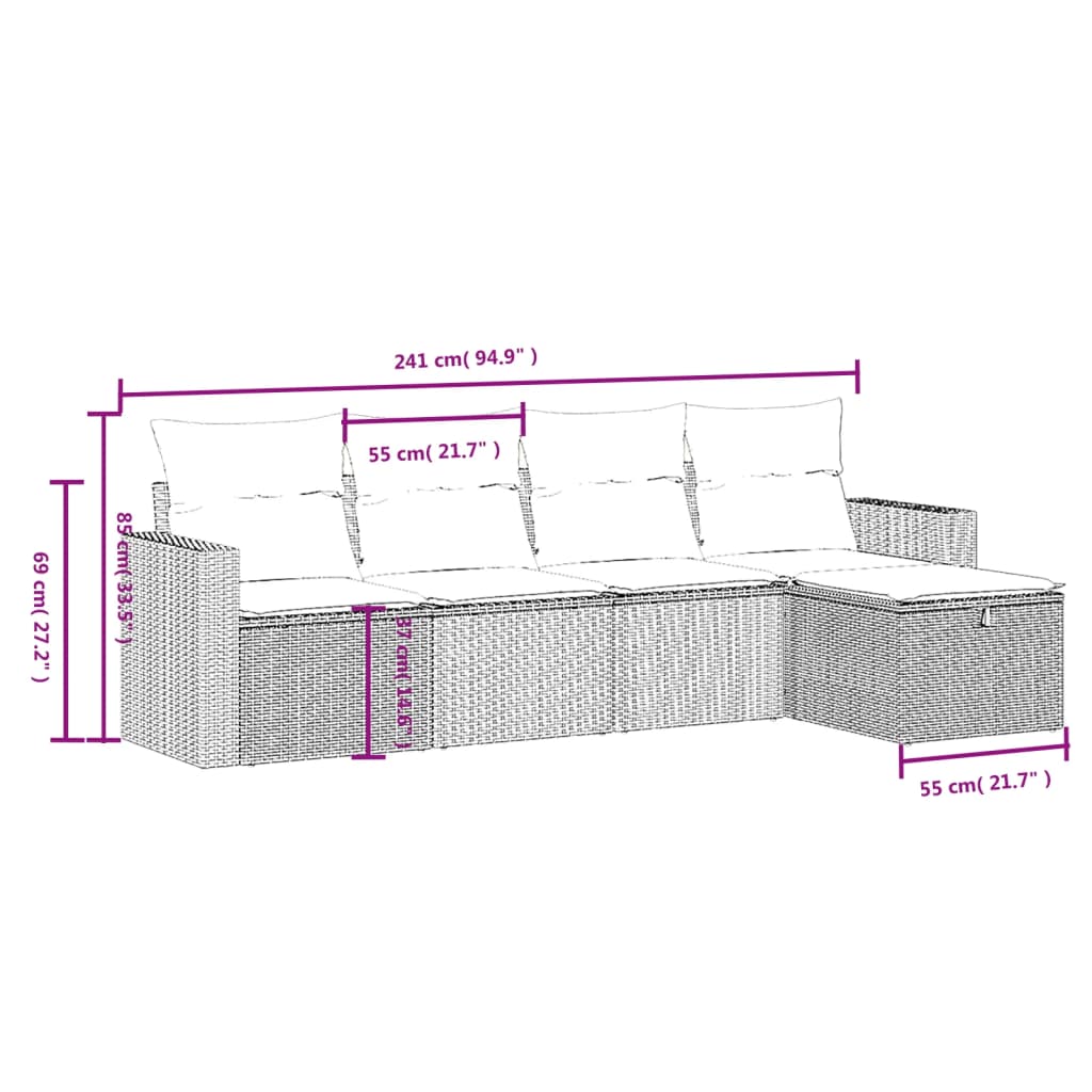 sofasæt til haven 5 dele med hynder polyrattan beige