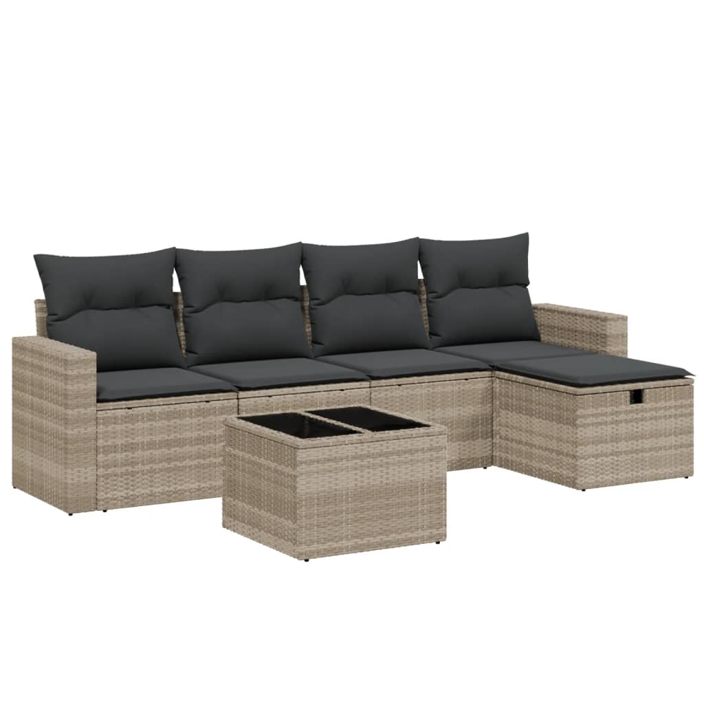 sofasæt til haven 6 dele med hynder polyrattan lysegrå