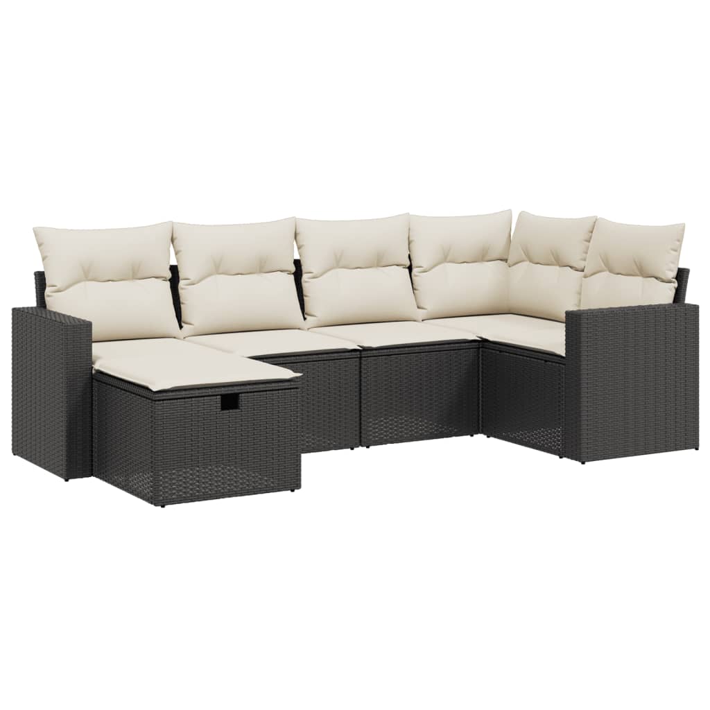 sofasæt til haven 6 dele med hynder polyrattan sort