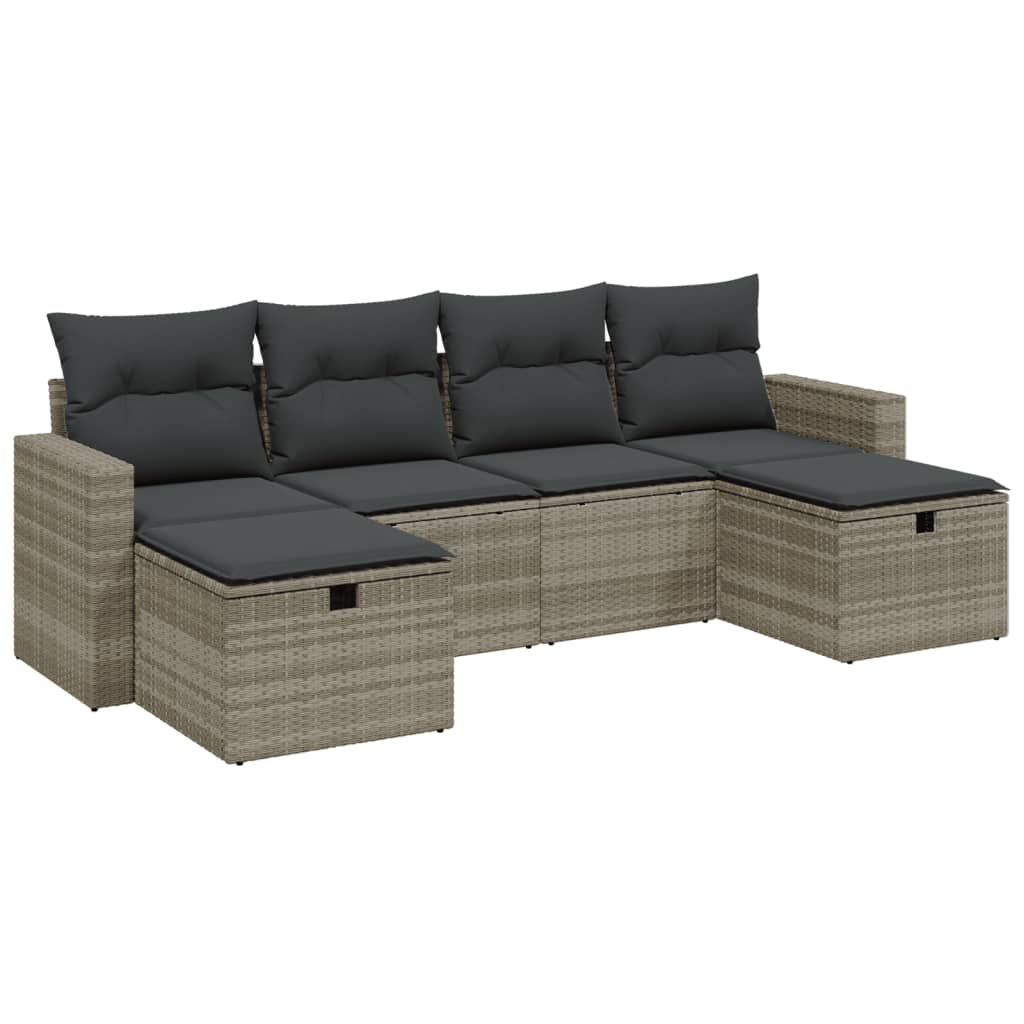sofasæt til haven 6 dele med hynder polyrattan lysegrå