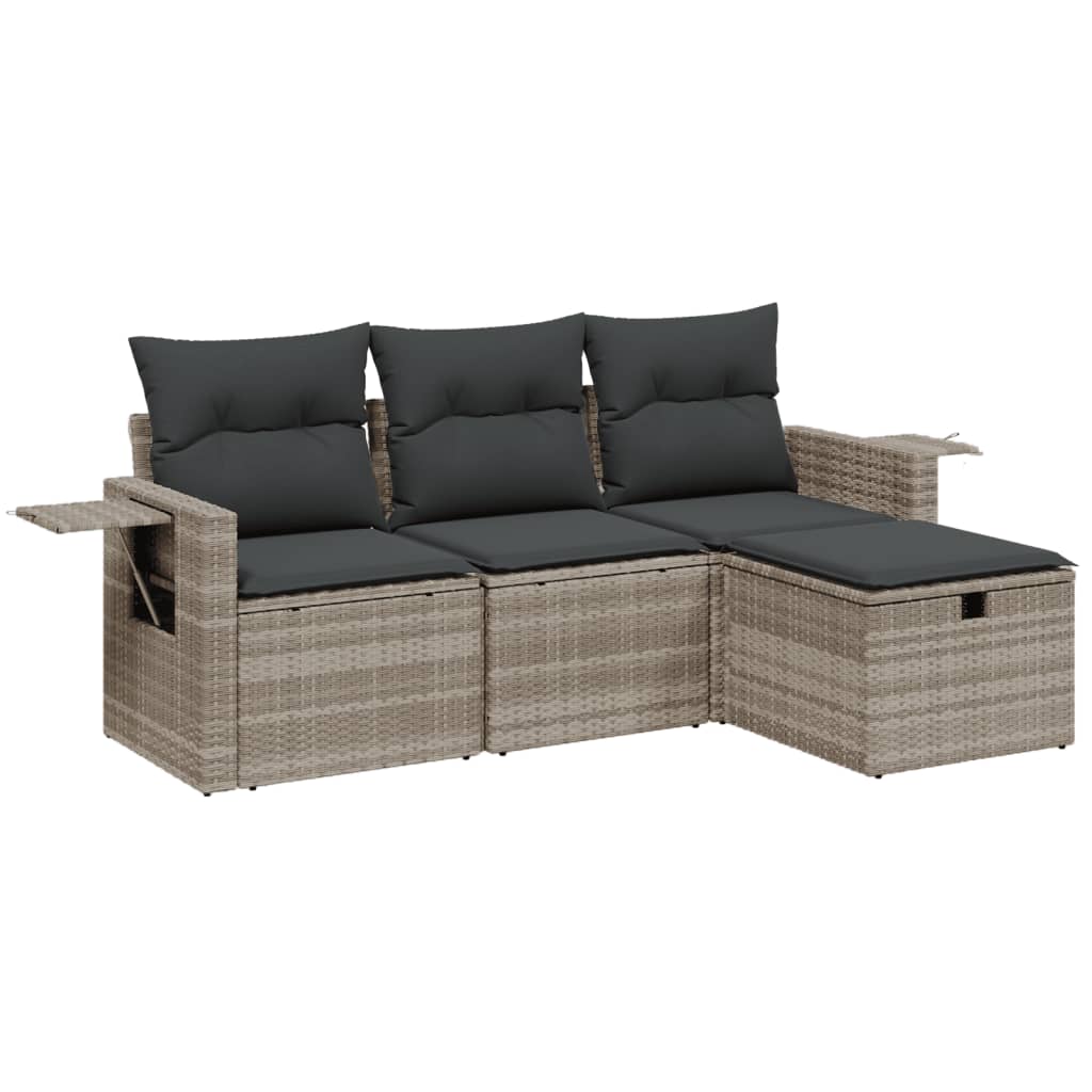 sofasæt til haven 4 dele med hynder polyrattan lysegrå