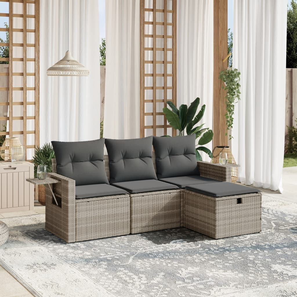 sofasæt til haven 4 dele med hynder polyrattan lysegrå