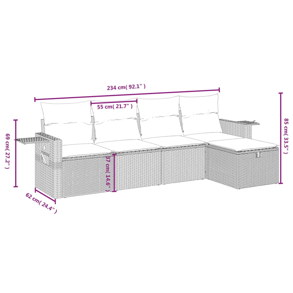 sofasæt til haven 5 dele med hynder polyrattan beige
