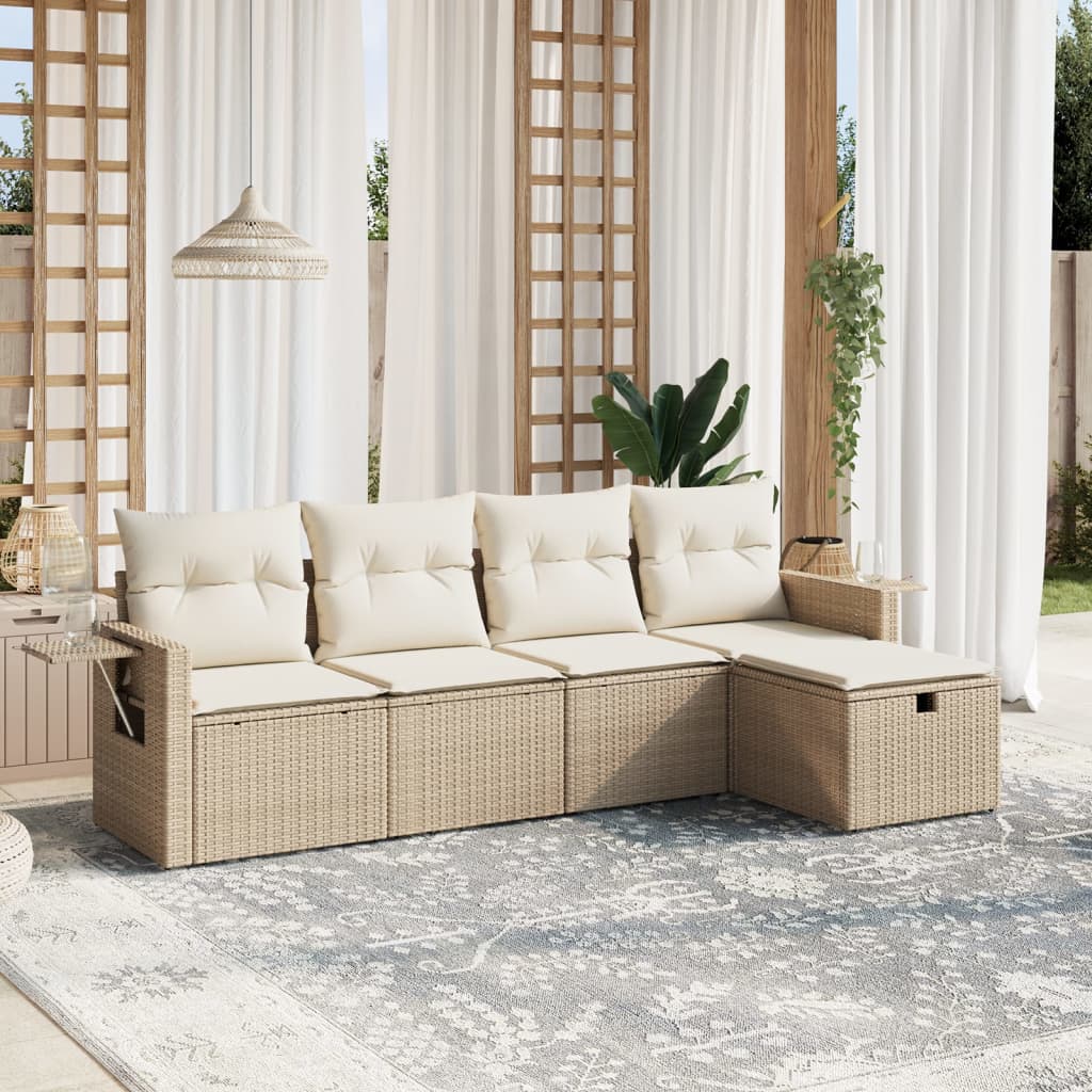 sofasæt til haven 5 dele med hynder polyrattan beige