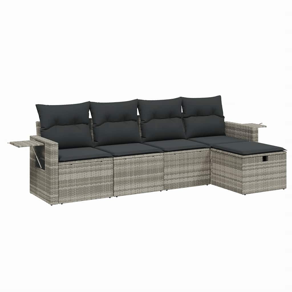 sofasæt 5 dele med hynder polyrattan lysegrå