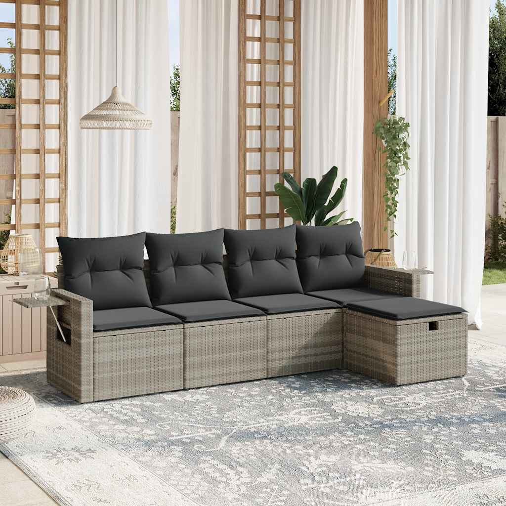 sofasæt 5 dele med hynder polyrattan lysegrå